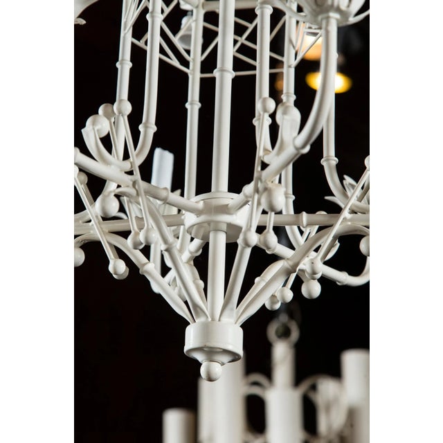 White Painted Wrought Iron Chinoiserie Chandelier With Bells For Sale - Image 4 of 11