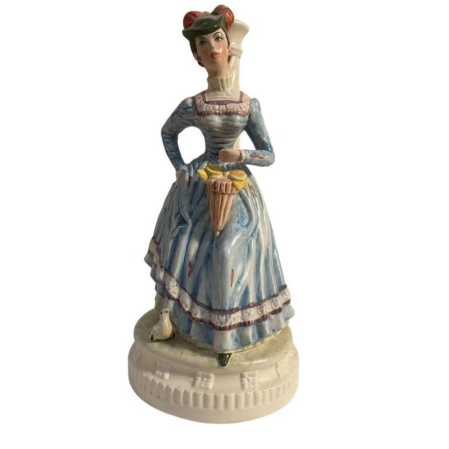 Polychrome ceramic figurine, Lady with Umbrella, vintage, 20th century Vintage ceramic figurine, collectible, depicting a...