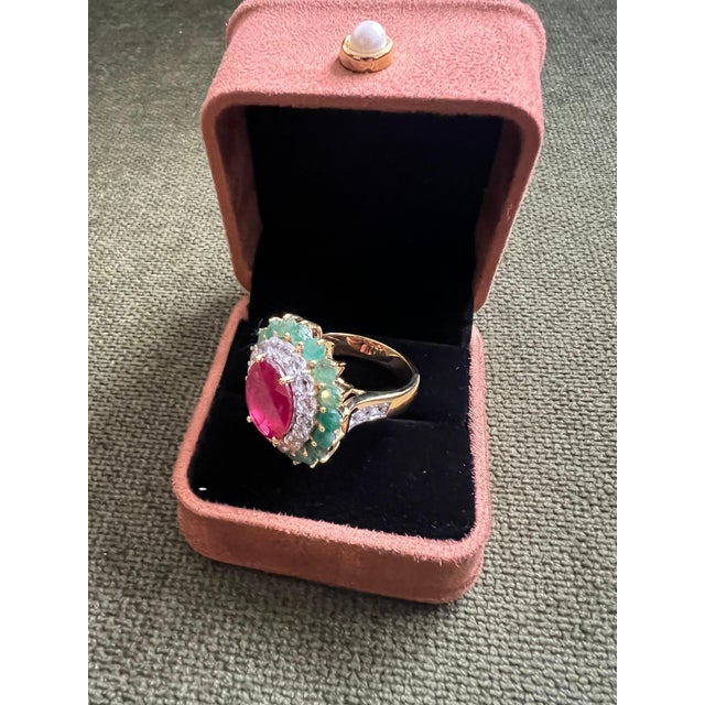 Bochic "Orient" Vintage Emerald, Ruby & Diamond Ring Set In 18K Gold & Silver For Sale - Image 14 of 18