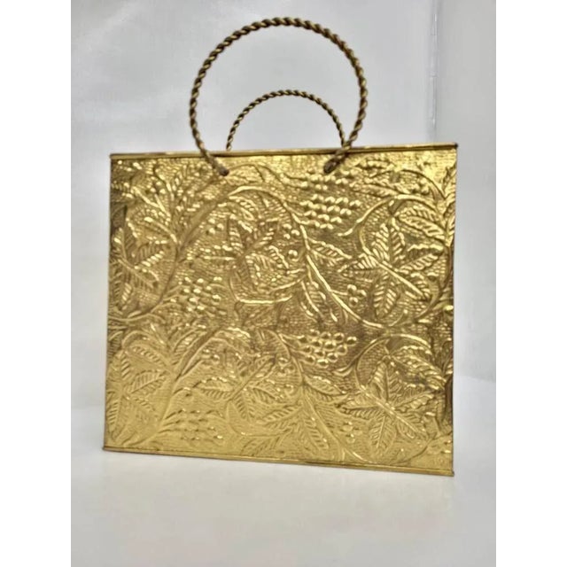 Vintage Brass Embossed Leaves Magazine Stand Rack Shopping Bag Trash Waste Basket Metal Art Holder Nice bag used for a...