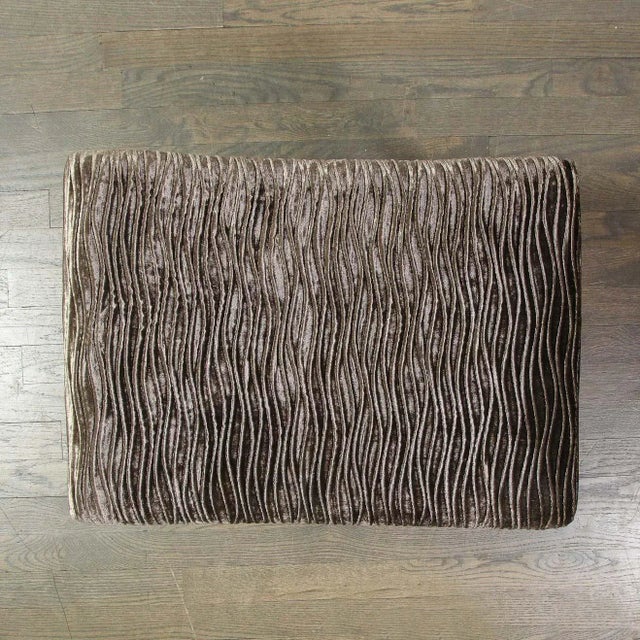 Mid-Century Modern X-Form Stools in Gauffraged Smoked Bronze Velvet - A Pair For Sale - Image 10 of 12