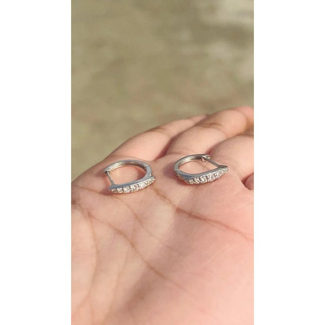Metal 18k White Gold Natural Round Diamond Hoop Earrings for Women- 2 Pieces For Sale - Image 7 of 14
