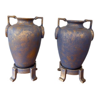 1980 Purple Snake Handle Vase and Matching Base - a Pair For Sale