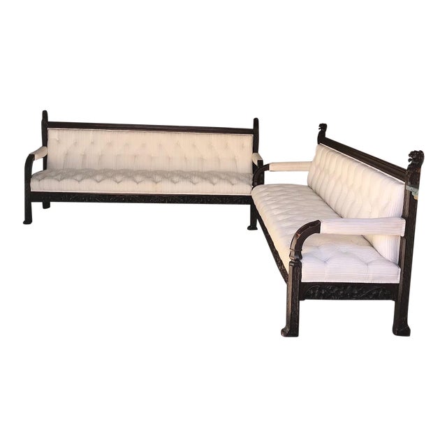 1800s Vintage Lion Head Carving Wood Sofa For Sale