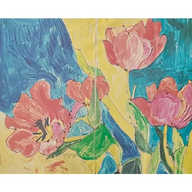 Plastic Mid Century American Artist Sally Brody Framed Monotype Painting, Water-Based Inks on Paper, Framed, Signed For Sale - Image 7 of 9