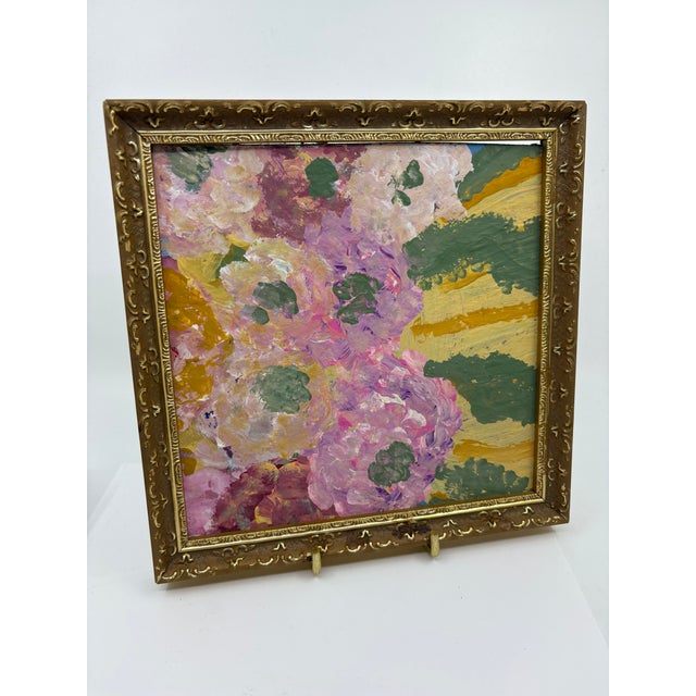 Mid-Century Modern Vintage Acrylic Floral Abstract Painting Framed For Sale - Image 3 of 8