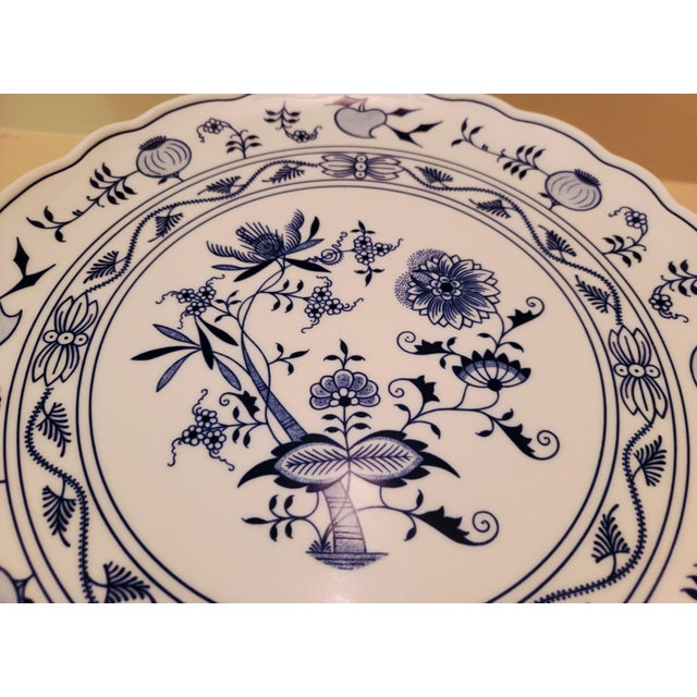 Blue Vintage Zwiebelmuster Blue Onion Pattern Pedastal Cake Stand, Original Bohemia, Made in Czech R 12" For Sale - Image 8 of 8