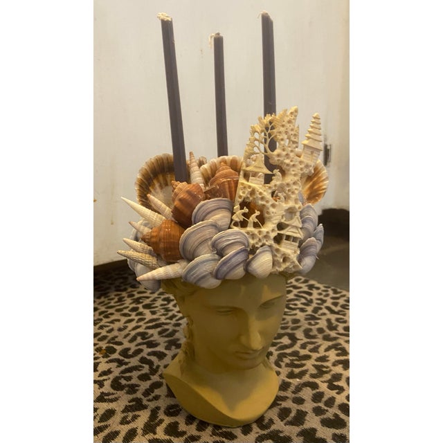 Shell-Encrusted Bust in Farrow & Ball With Antique Chinese Carved Relic For Sale - Image 4 of 12