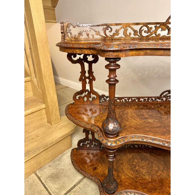Mid 19th Century Antique Victorian Figured Walnut 3-Tier Whatnot, 1860 For Sale - Image 5 of 8