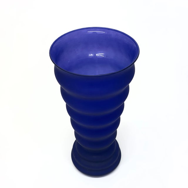 1980s Frosted Blue Glass Vase Curation - Group of 5 For Sale - Image 10 of 11