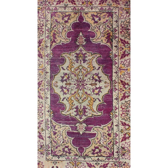 Purple Background Vintage Turkish Oushak Rug With Floral Medallion Design For Sale - Image 4 of 7