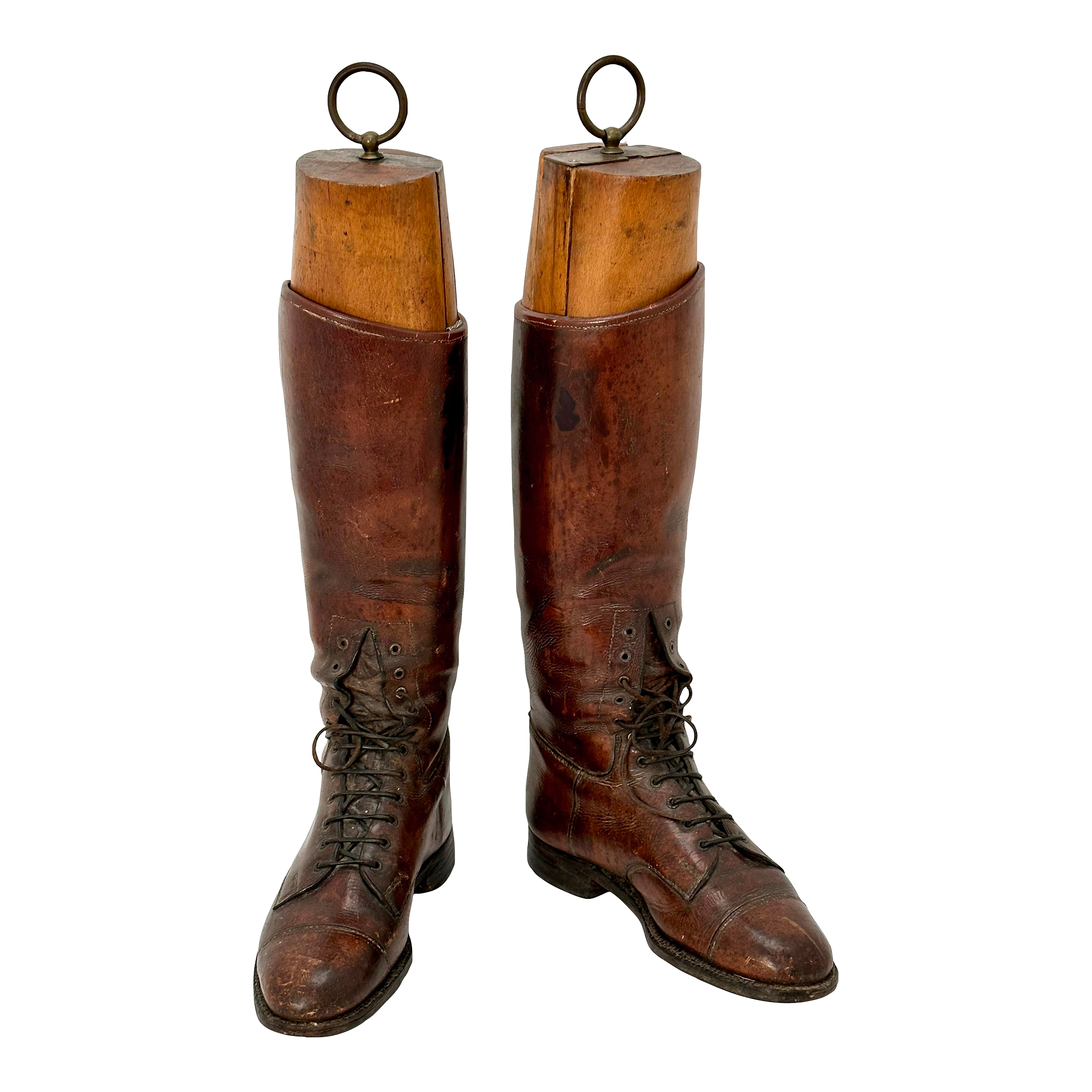 Antique Mens English Leather Equestrian Riding Boots With Wood