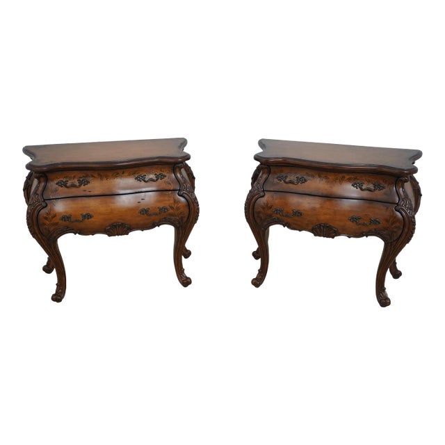 Pair French Louis XV Paint Decorated Finish Commode Nightstands For Sale