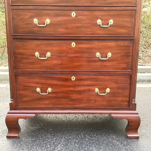 Brown 1980s Henkel Harris Genuine Mahogany Tall Chest of Drawers, Chippendale Style – Finish 29 For Sale - Image 8 of 15