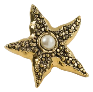 Guy Laroche Paris Gilt Metal Starfish Brooch with Pearl Cabochon