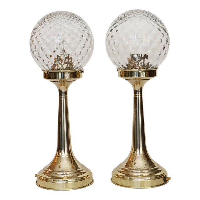Art Nouveau Table Lamps in Brass and Glass, 1890s, Set of 2 For Sale