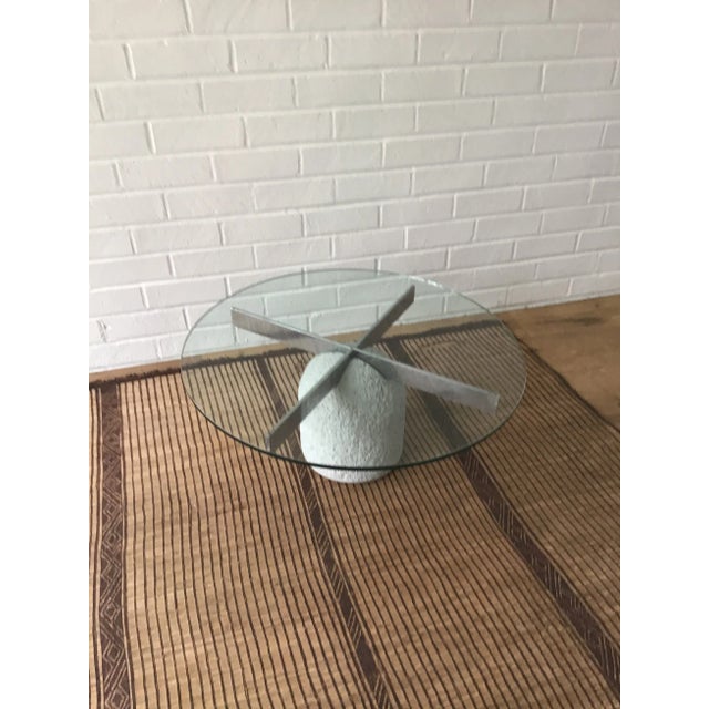 1970s 1970s Saporiti Modern Concrete, Chrome & Glass Coffee Table – Italian Luxury Design For Sale - Image 5 of 6