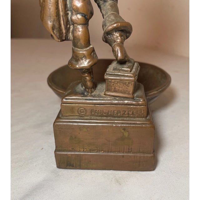 Antique Detailed Bronze Clad Figural Paul Herzel Pirate Ashtray Tray Statue For Sale - Image 10 of 12