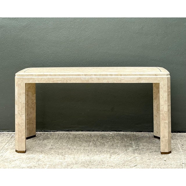 Vintage Tessellated Stone Console Table With Brass Inlay For Sale - Image 10 of 17
