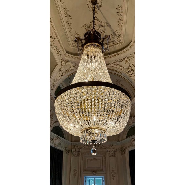 Traditional Monumental Bronze and Cut Crystal Basket Chandelier, 1930s For Sale - Image 3 of 7
