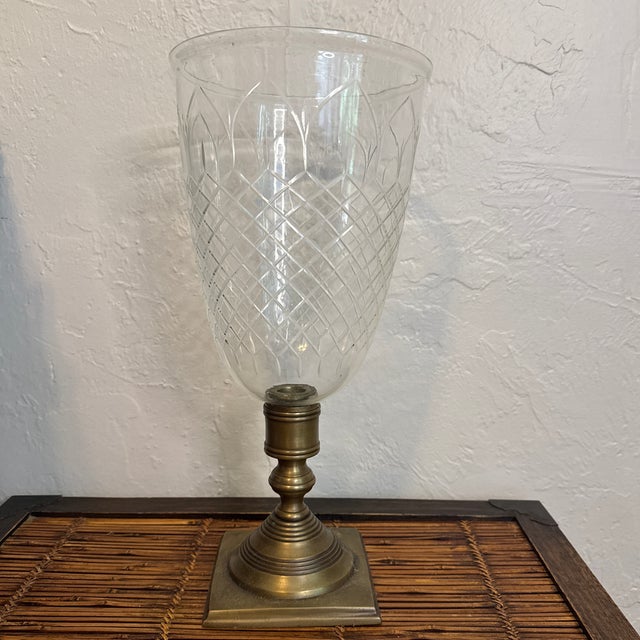 Vintage Brass and Etched Glass Hurricane Candle Holder For Sale - Image 9 of 12