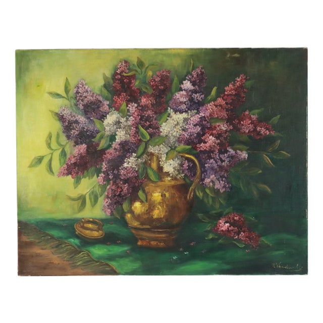 Vandewalle, Still Life Painting with Lilacs, 1960s, Canvas For Sale