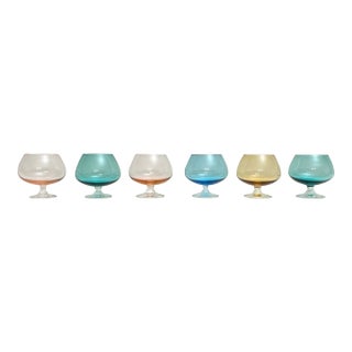 Mid 20th Century Mid Century Modern Pastel Colored Glass Brandy Snifters Cocktails - Set of 6 For Sale