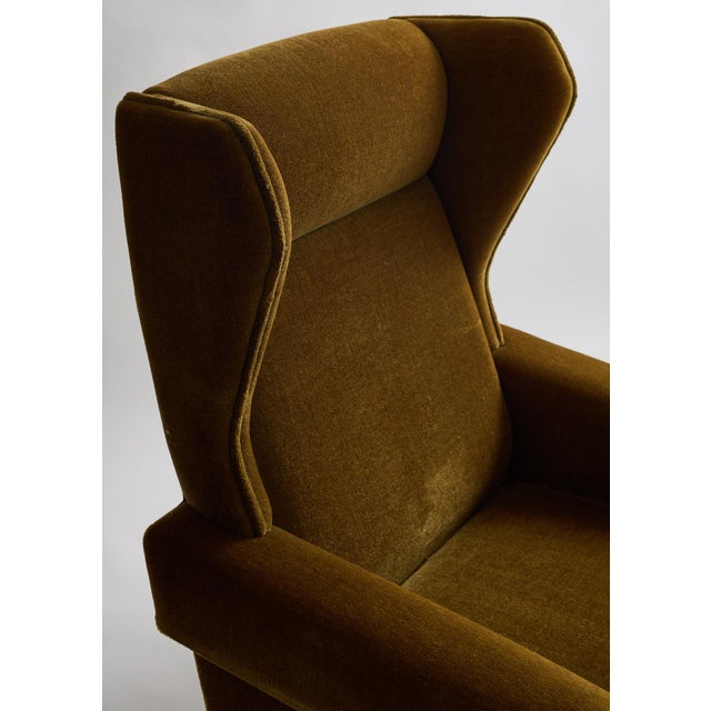 Vintage 1950s Scandinavian Mohair Wingback Lounge Chair With Fringe For Sale - Image 4 of 5