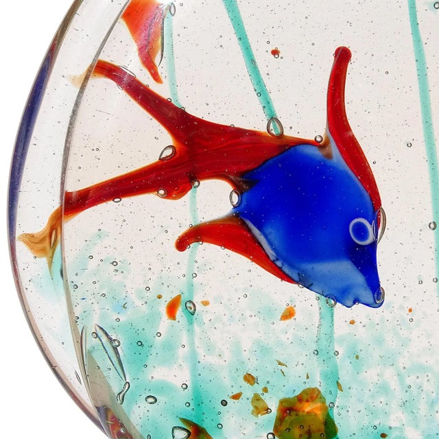 Mid-Century Modern Murano Venetian Double Fish Vintage Italian Art Glass Mid-Century Aquarium Sculpture on Base For Sale - Image 3 of 7