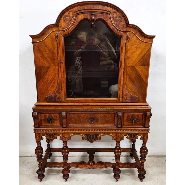 FOR FULL LISTING DETAILS CLICK "more" BELOW Rolling Antique China Cabinet in Walnut by HELLAM FURNITURE Co 1920s A truly...