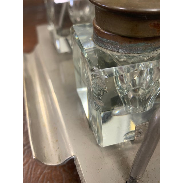 Antique Double Crystal Inkwell With Bird Finial For Sale - Image 10 of 11