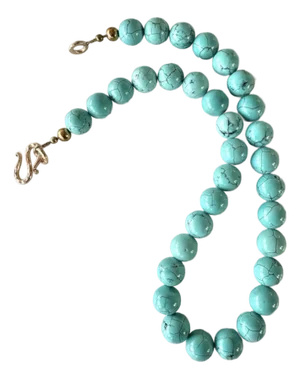 Turquoise Beaded Necklace With Gold Tone Hook Clasp - Designed by Matthew Izzo