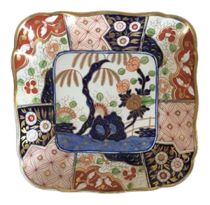 1810 Coalport Porcelain Rock & Tree Imari Square Dessert Dish 1810