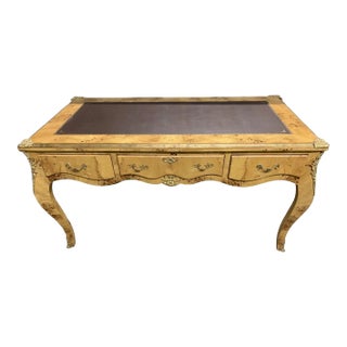 64" Burled French Louis XV-Style Desk With Gold-Colored Ormolu; Casa Padrino Style For Sale
