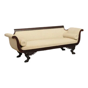 Antique American Classical Empire Carved Mahogany Claw Foot Sofa