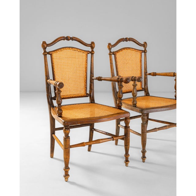 1900s French Louis XIII Wooden Armchairs With Cane Seats & Backs - A Pair For Sale - Image 12 of 18