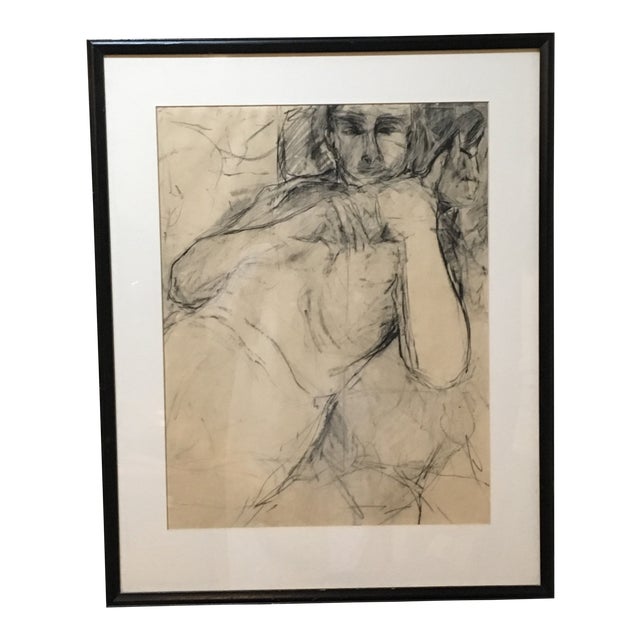 Vintage Original Charcoal Drawing of Male For Sale