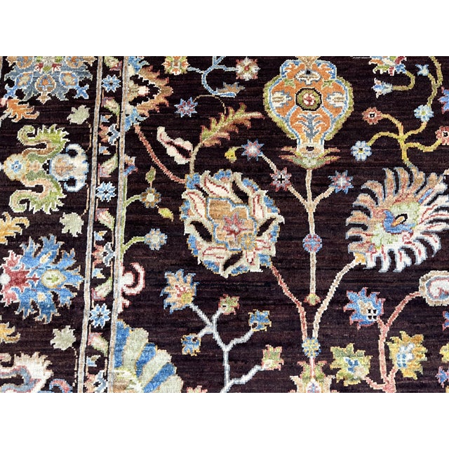 Black and Gold Afghan Sultani Wool Rug, Natural Dye Persian Floral Design, 6′7″ × 9′8″ For Sale - Image 11 of 15