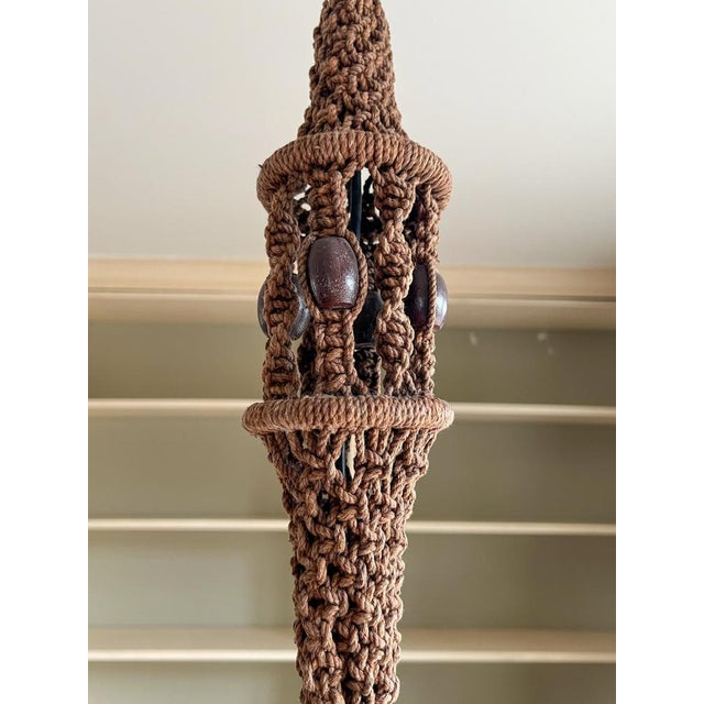Braided Macramé Sisal and Marbled Glass Globe Pendant Lamp by Temde, 1970s For Sale - Image 6 of 18