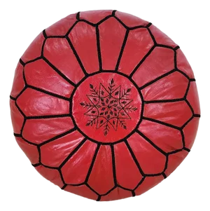 Handcrafted Moroccan Leather Pouf Cover – Red Genuine Goat Leather, Hand-Stitched in Marrakech