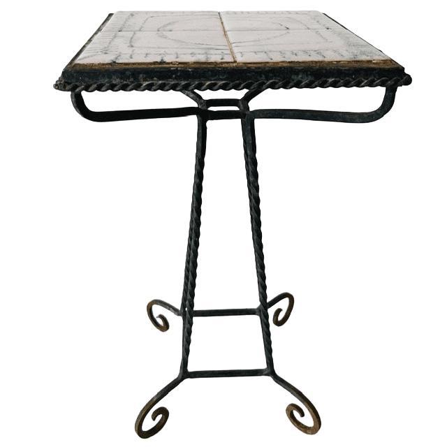 Mid-Century Plant Table in Pink Ceramic and Wrought Iron, 1960s For Sale - Image 4 of 9