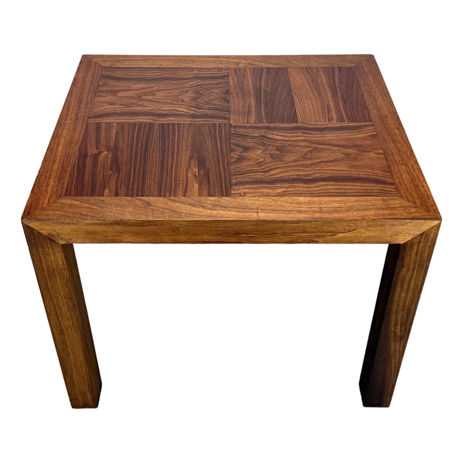 1970's Mid Century Modern Walnut Parquet Parsons-Style Side Table