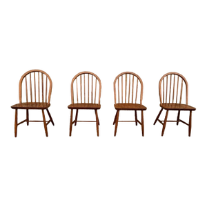 Late 20th Century Set of 4 Kd Furniture Sun Cabinet Solid Teak Spindle Back Windsor Dining Chairs
