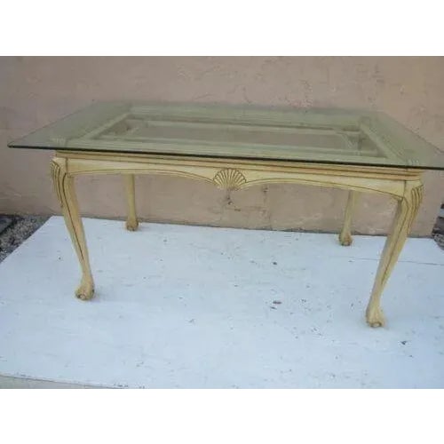Chippendale 1980s Thomasville Chippendale Style Ball and Claw Wood Dining Room Table with Glass Top For Sale - Image 3 of 13