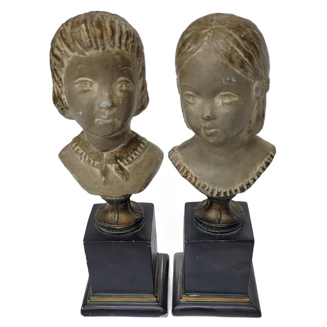 Antique Terracotta Italian Signed Pierra Pair of Boy & Girl Sculpture Bust Statues Italy For Sale - Image 6 of 12