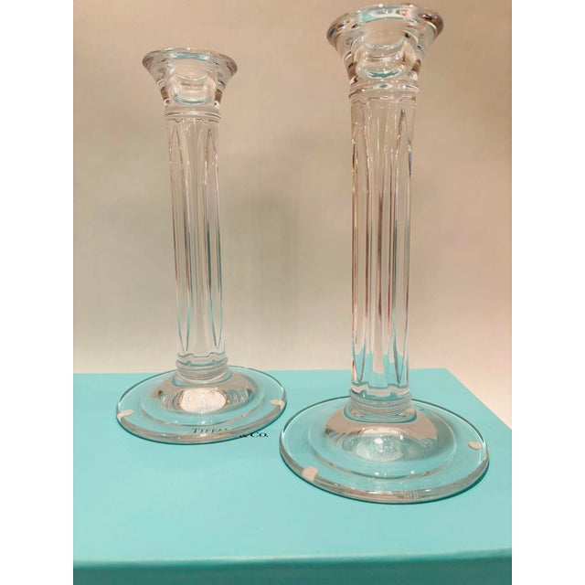 American Tiffany & Co. Clear Crystal Candlesticks a Pair For Sale - Image 3 of 12