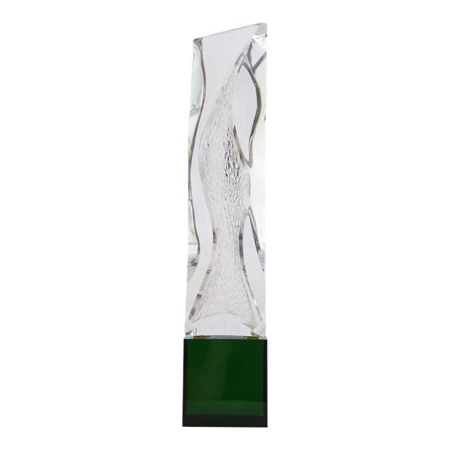 Vintage Pebbled Textured Tall Transparent Lucite Sculpture on Green Lucite Base For Sale