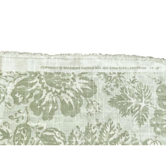 Vintage Braemore Fabrics Sage Green Linen Blend Floral Performance Upholstery Fabric — 6 Yards For Sale - Image 13 of 13