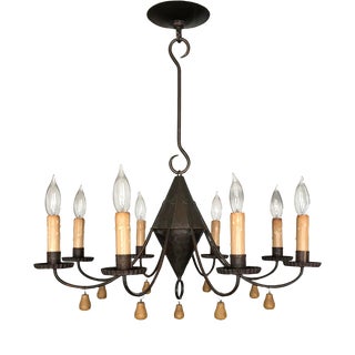 Late 20th Century Rustic Primitive Antique Tin 8 Arm Chandelier For Sale
