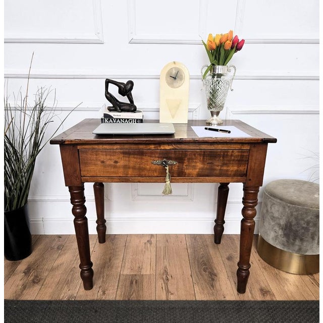 Rustic Antique Italian Rustic Walnut Writing Table, 1890s For Sale - Image 3 of 10